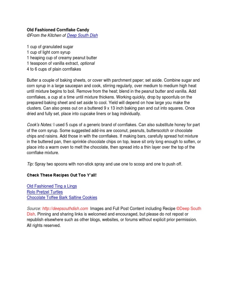 Old Fashioned Cornflake Candy | PDF | Cooking, Food & Wine