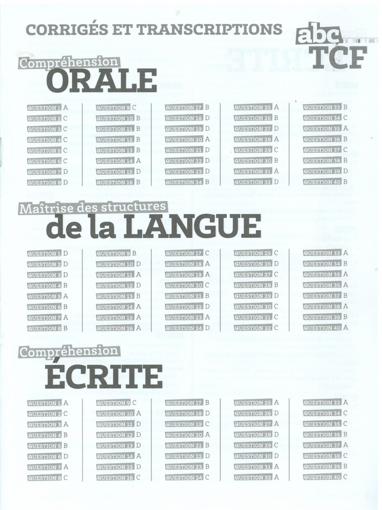 ABC TCF - Corrigés - 2014 PDF | PDF