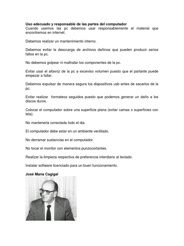 Uso Adecuado y Responsable de Las Partes Del Computador | PDF