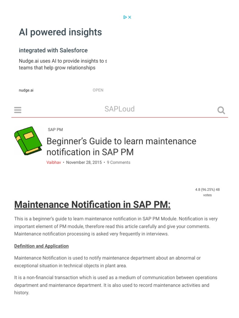 Beginner's Guide To Learn Maintenance Notification in SAP PM | PDF