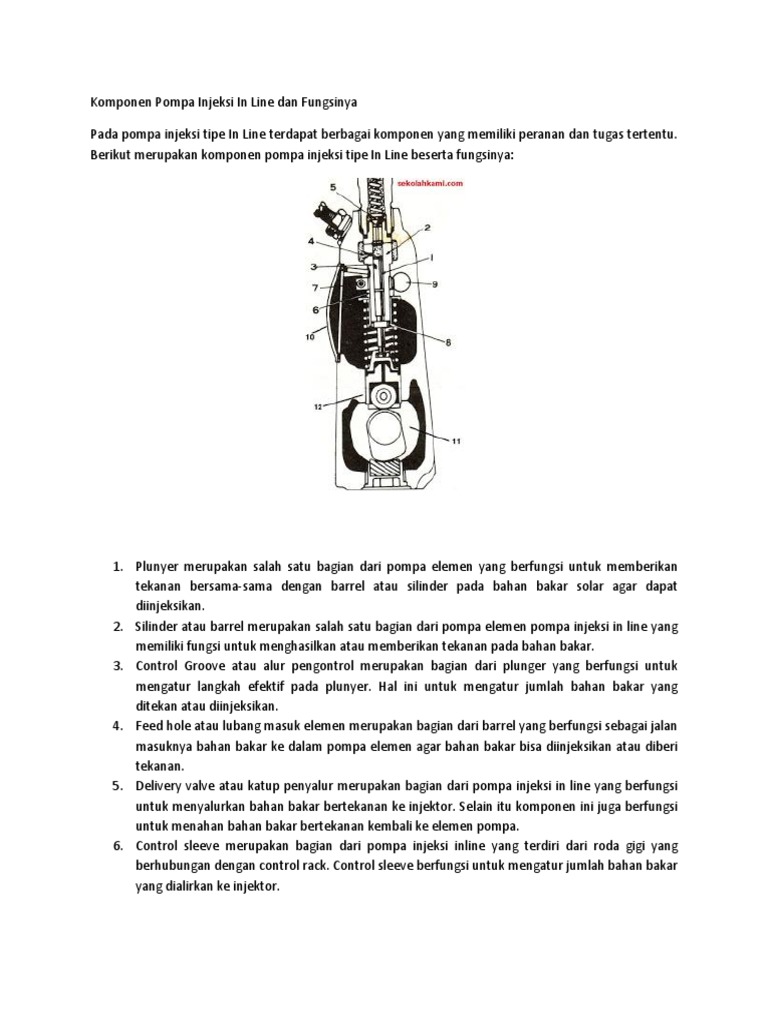 Komponen Pompa Injeksi in Line Dan Fungsinya | PDF