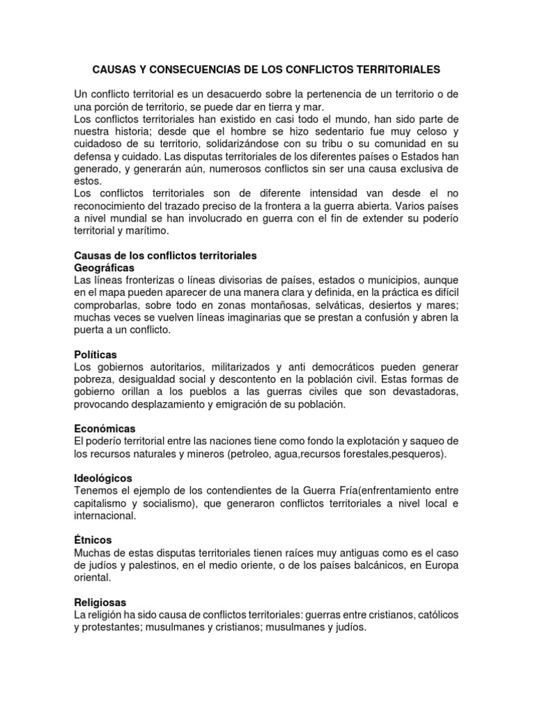 CAUSAS Y CONSECUENCIAS DE LOS CONFLICTOS TERRITORIALES