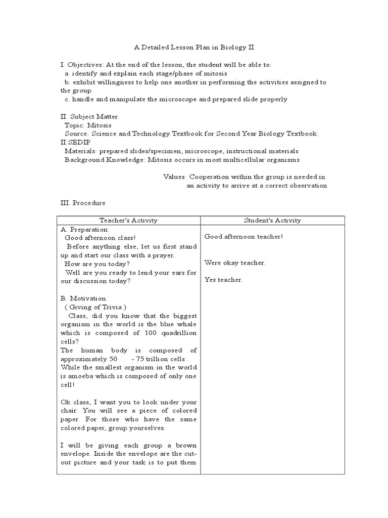 Lesson Plan in Biology Ii | PDF | Mitosis | Cell Cycle