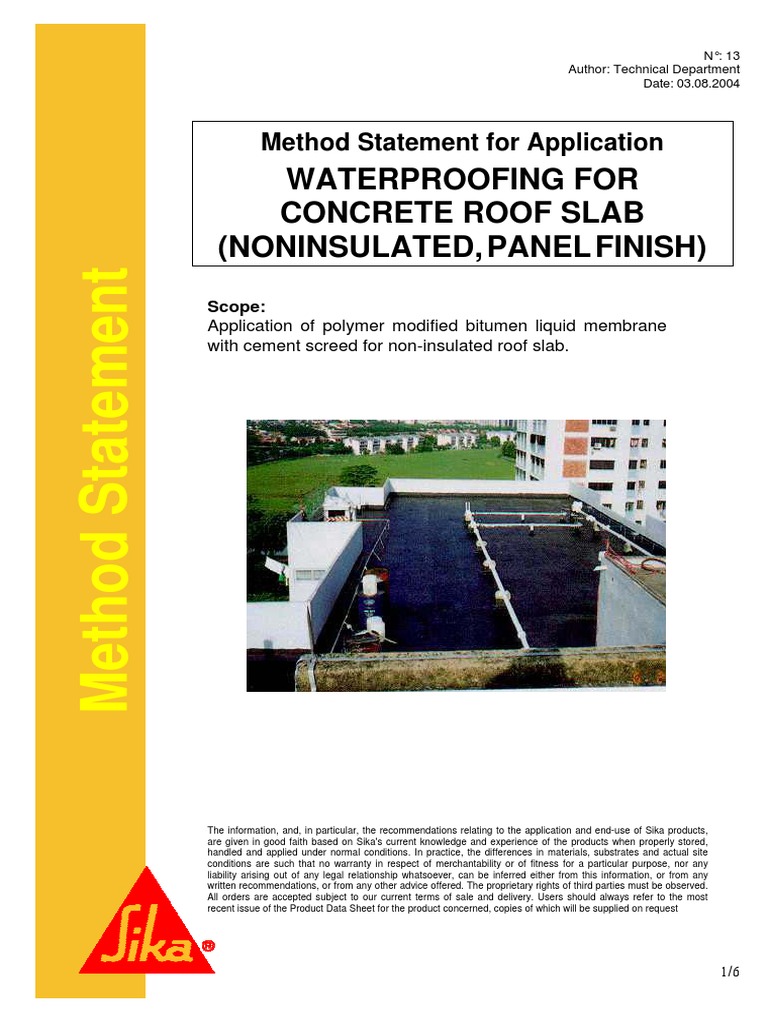 Waterproofing Method for Concrete Roof | PDF | Concrete | Roof