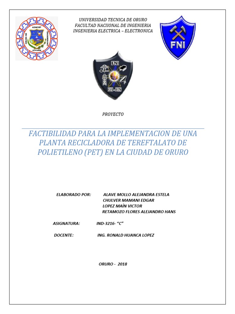 Factibilidad de Planta Recicladora PET Oruro | PDF | El plastico | Residuos