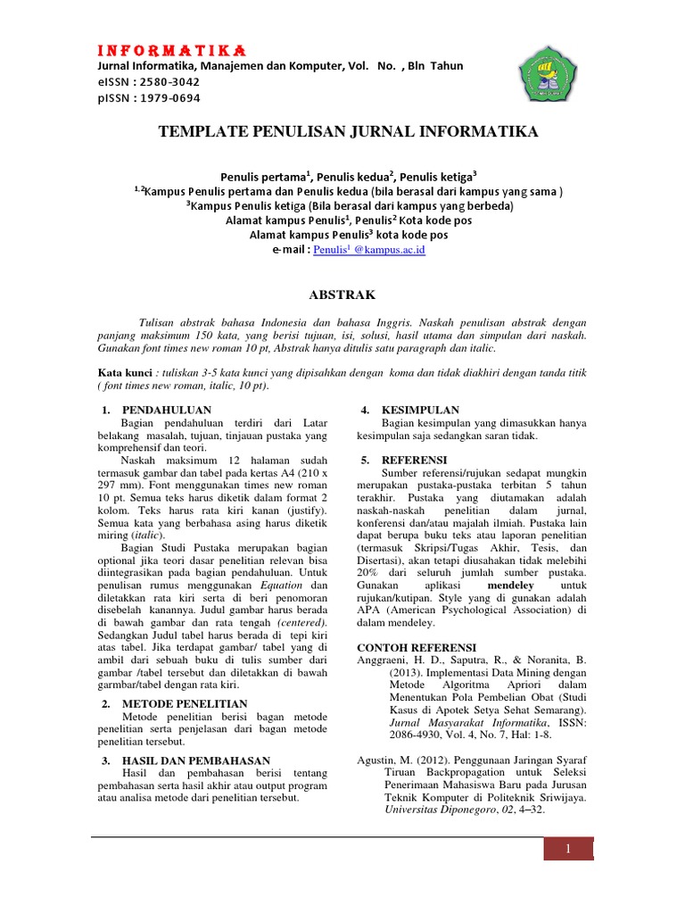 Template Penulisan Jurnal Informatika | PDF