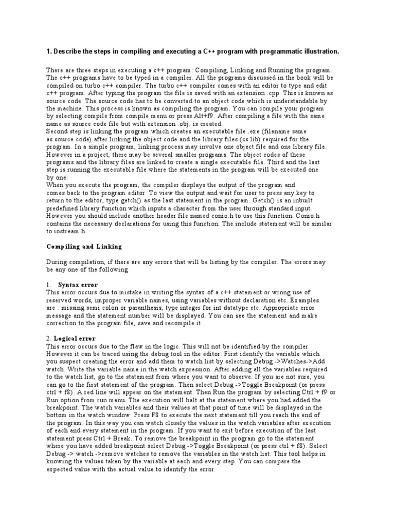 Describe The Steps in Compiling and Executing A C++ Program With ...
