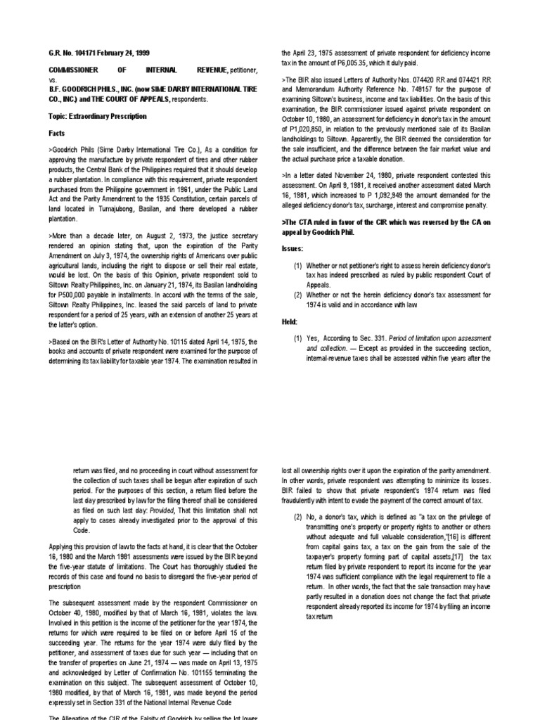 CIR Vs Goodrich Digest PDF Statute Of Limitations Taxes