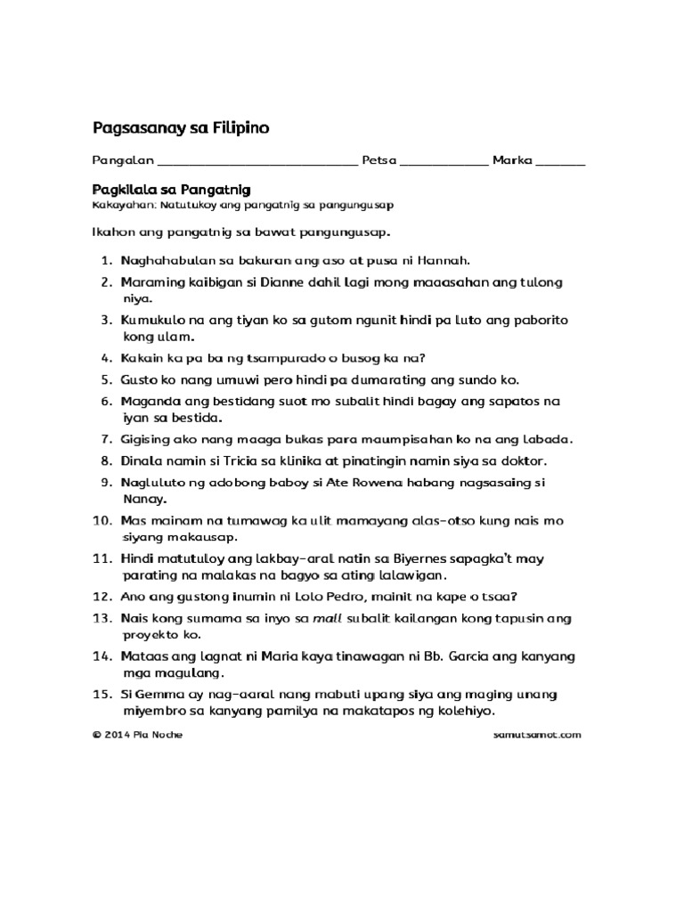 Worksheet Pangatnig | PDF