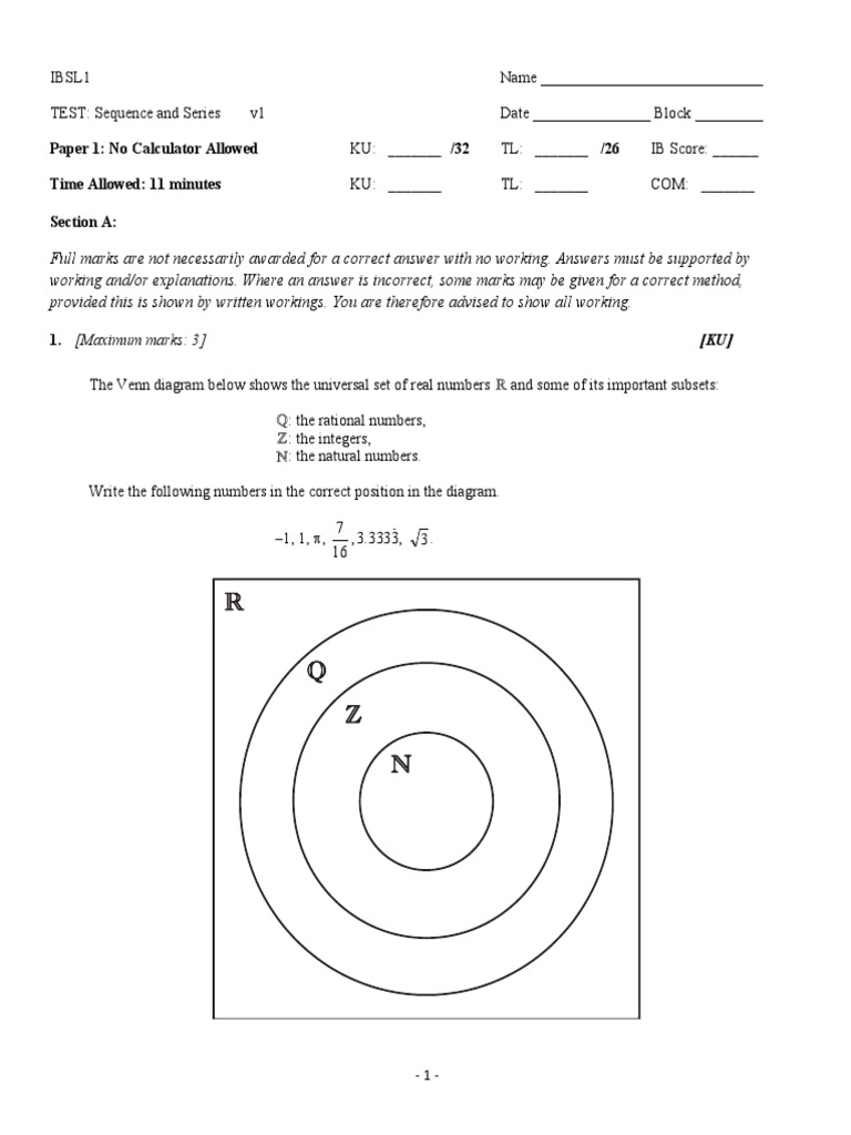 Sequences and Series Unit Test Part 1 | PDF | Discrete Mathematics ...