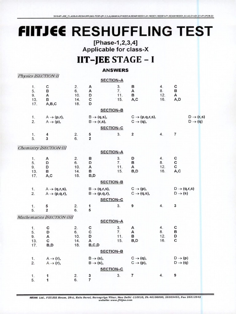 2019 IIT JEE Class X Reshuffling Test | PDF | Tests