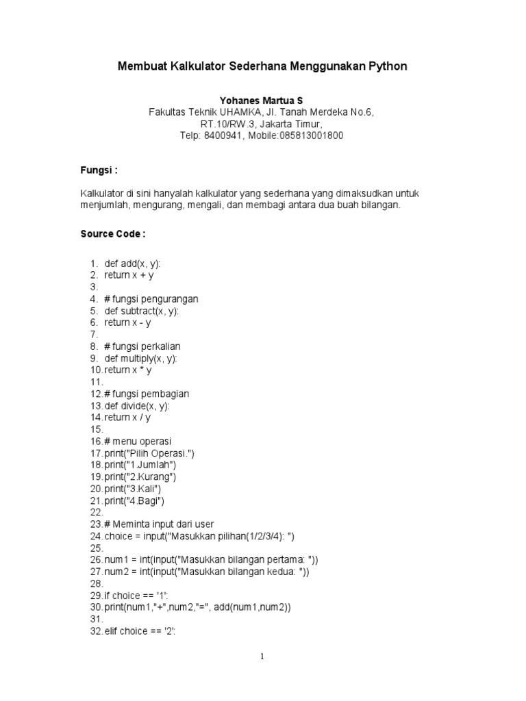 Membuat Kalkulator Sederhana Menggunakan Python | PDF | Metode & Bahan Ajar