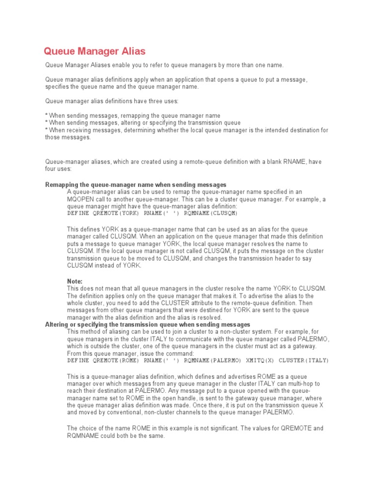 Queue Manager Alias PDF Software Engineering Data Transmission