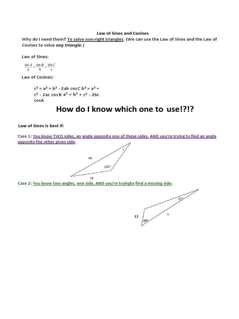 Law of Sines Vs Law of Cosines | PDF