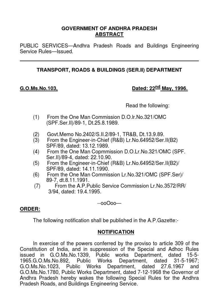 Rules and Regulations for the Andhra Pradesh Roads and Buildings