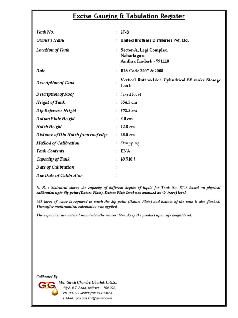 Calibration Chart Tank ST3