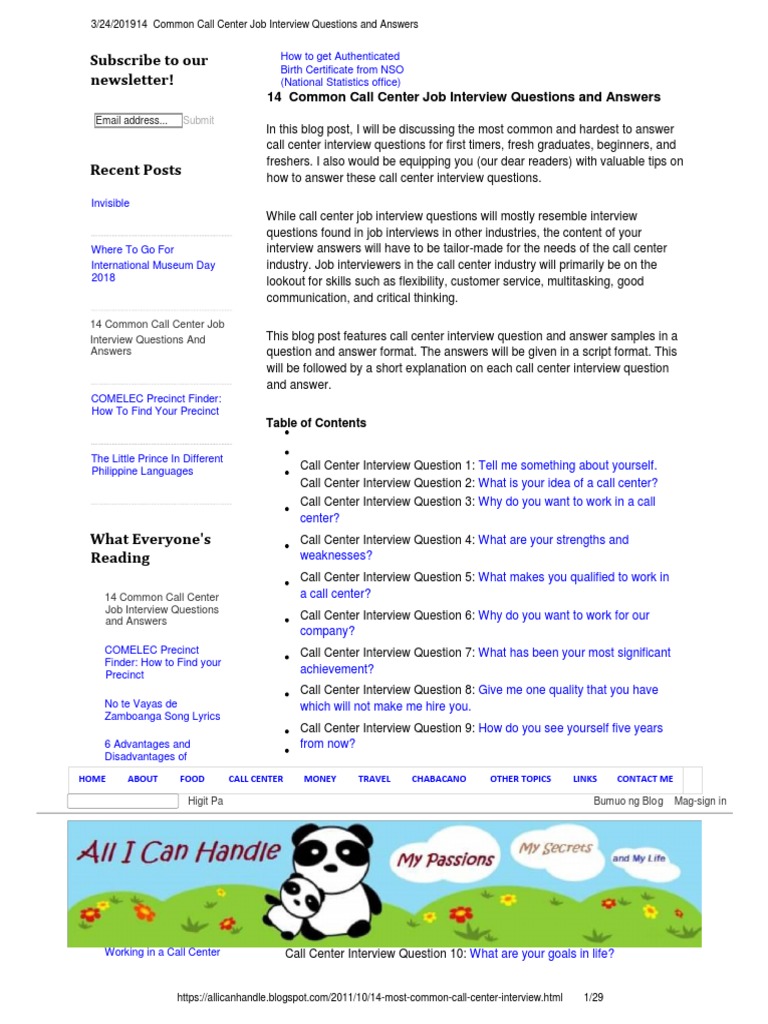 14 Common Call Center Job Interview Questions and Answers | PDF