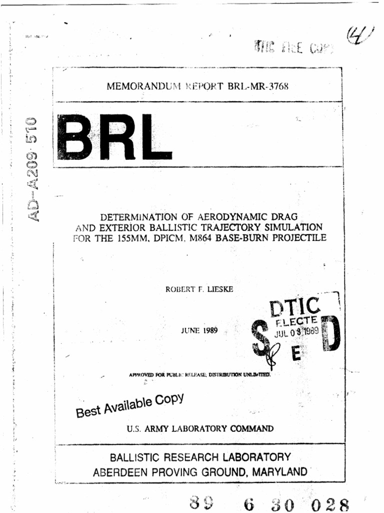 DPICM M864 Base-Burn Drag Analysis | PDF | Science & Mathematics ...