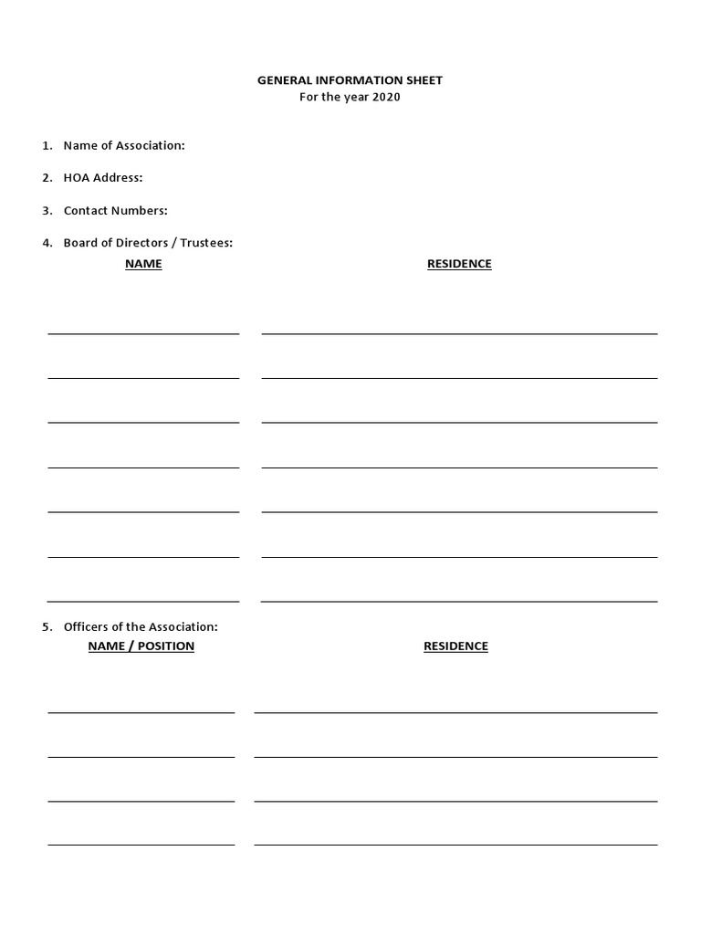 Hoa General Information Sheet Sample PDF