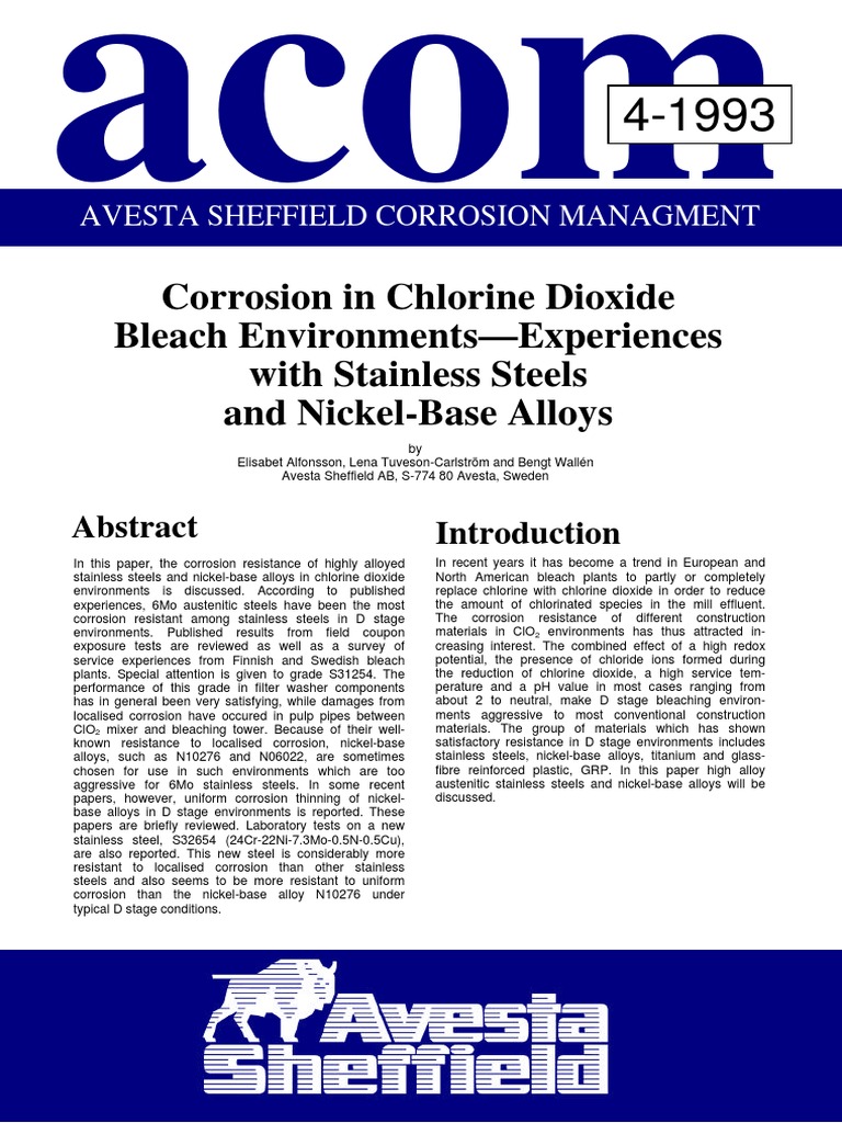 Corrosion in Chlorine Dioxide Bleach Environments 1993 4 PDF PDF