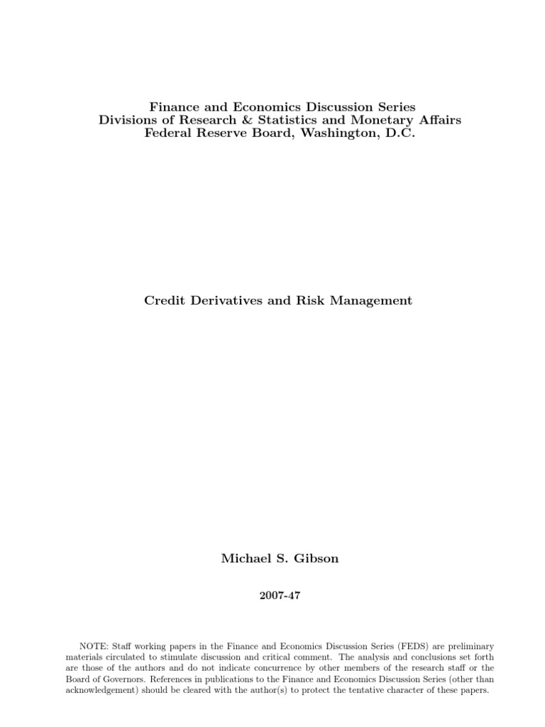 Credit Derivatives: Risk Management Insights | PDF