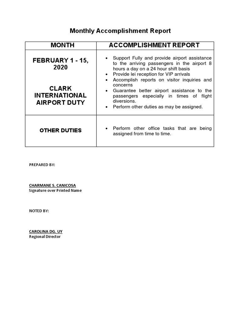 February 2020 Airport Duty Report | PDF | Business