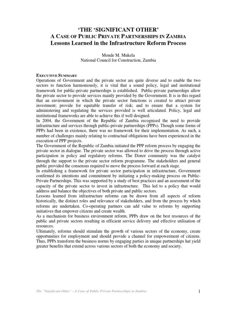 Public-Private Partnerships in Zambia | PDF
