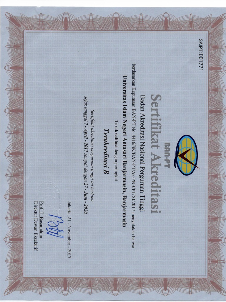 Sertifikat Akreditasi UIN Antasari | PDF