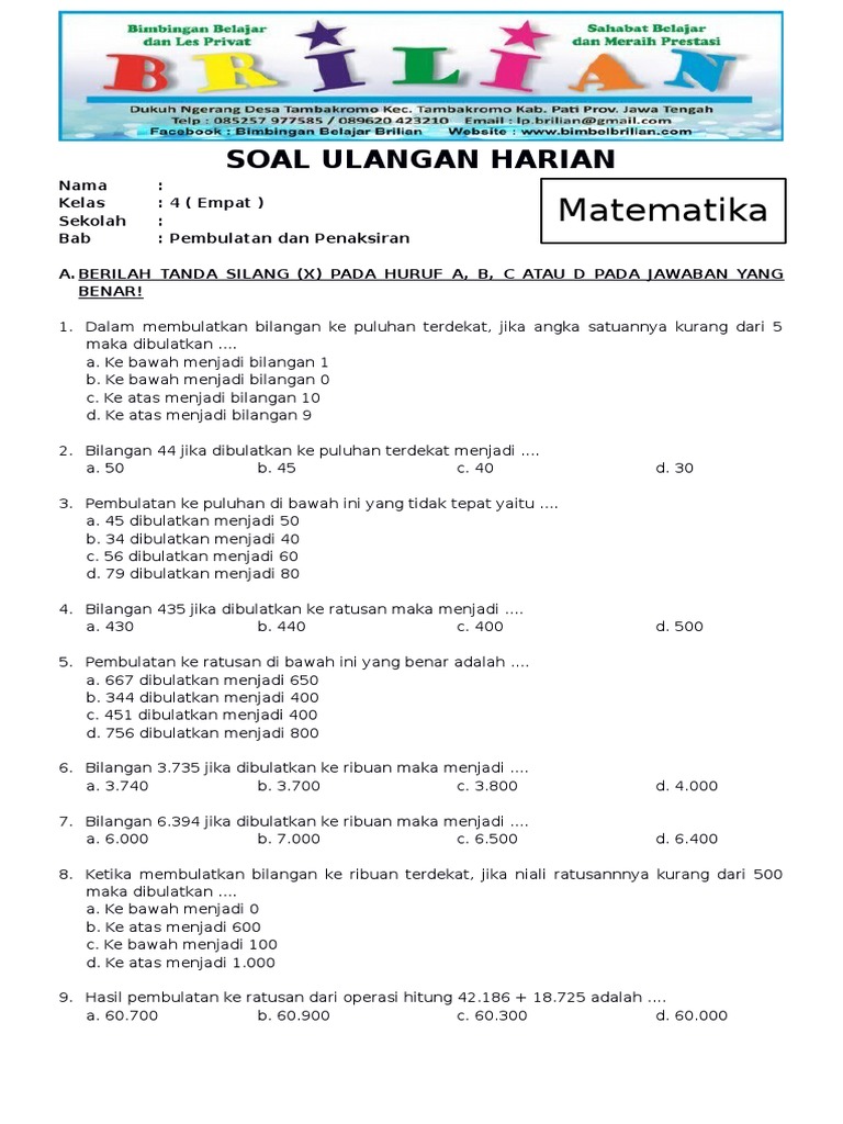 Latihan soal pembulatan kelas 4 sd