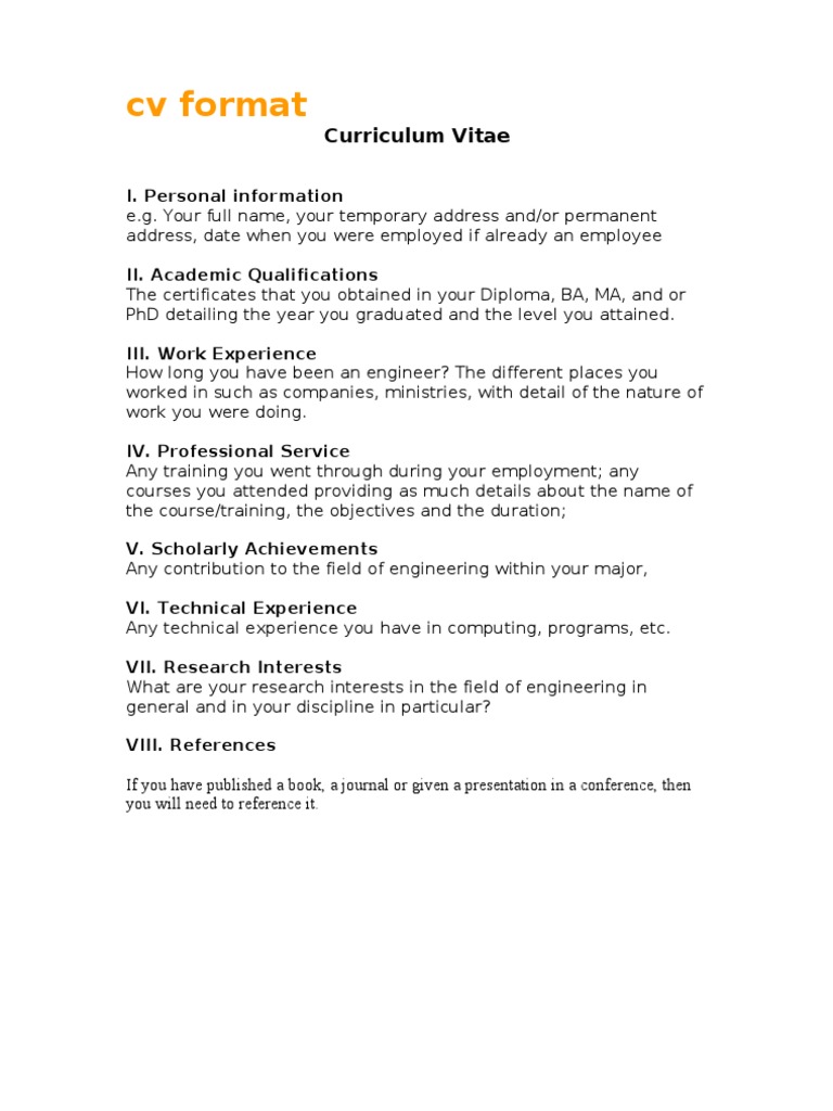 Comprehensive CV Format Guide | PDF | Educational Assessment And ...