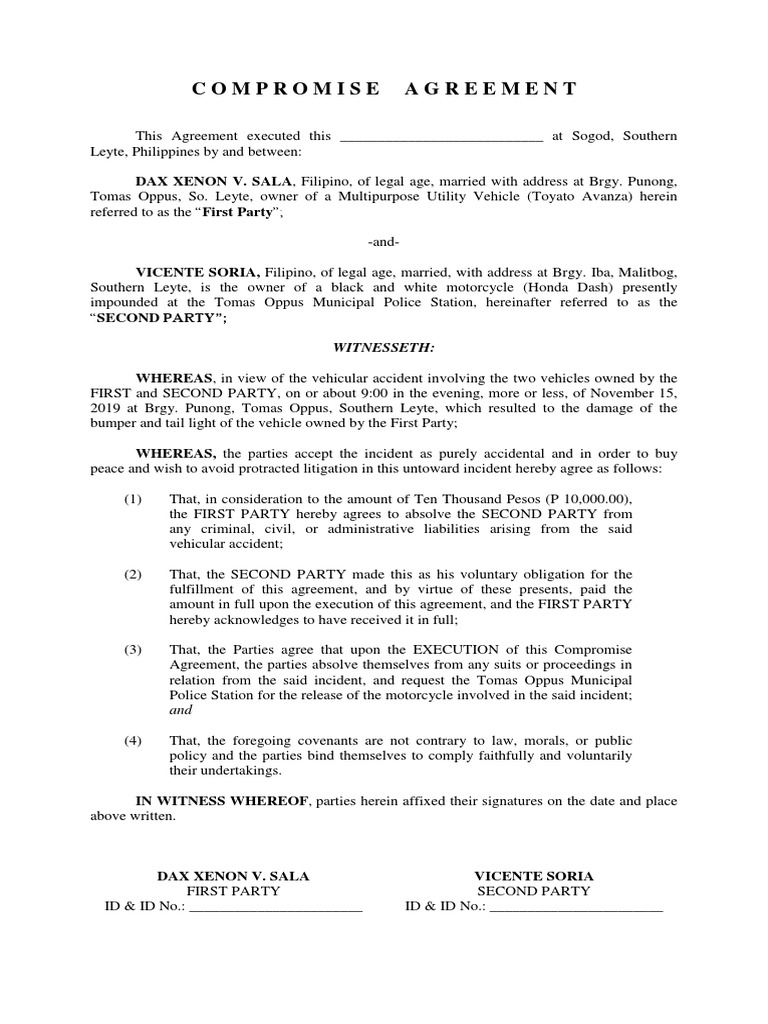Settlement Agreement: Motorcycle Accident | PDF | Politics | Law