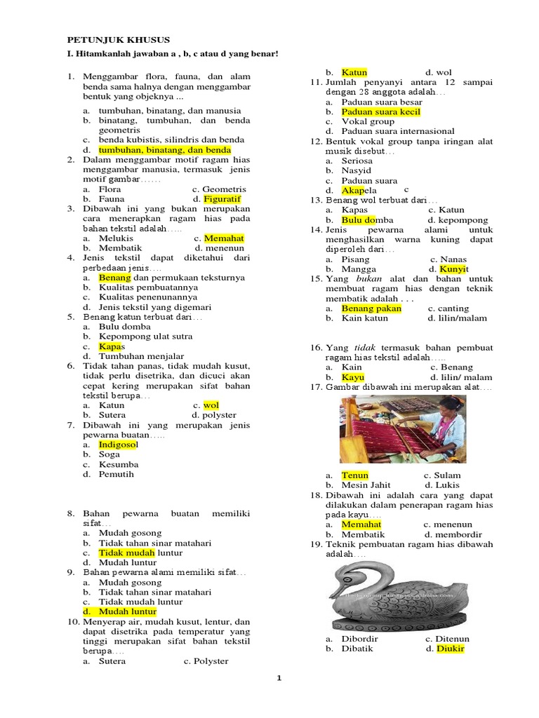 Soal Sbk Ragam Hias Bahan Tekstil Pdf
