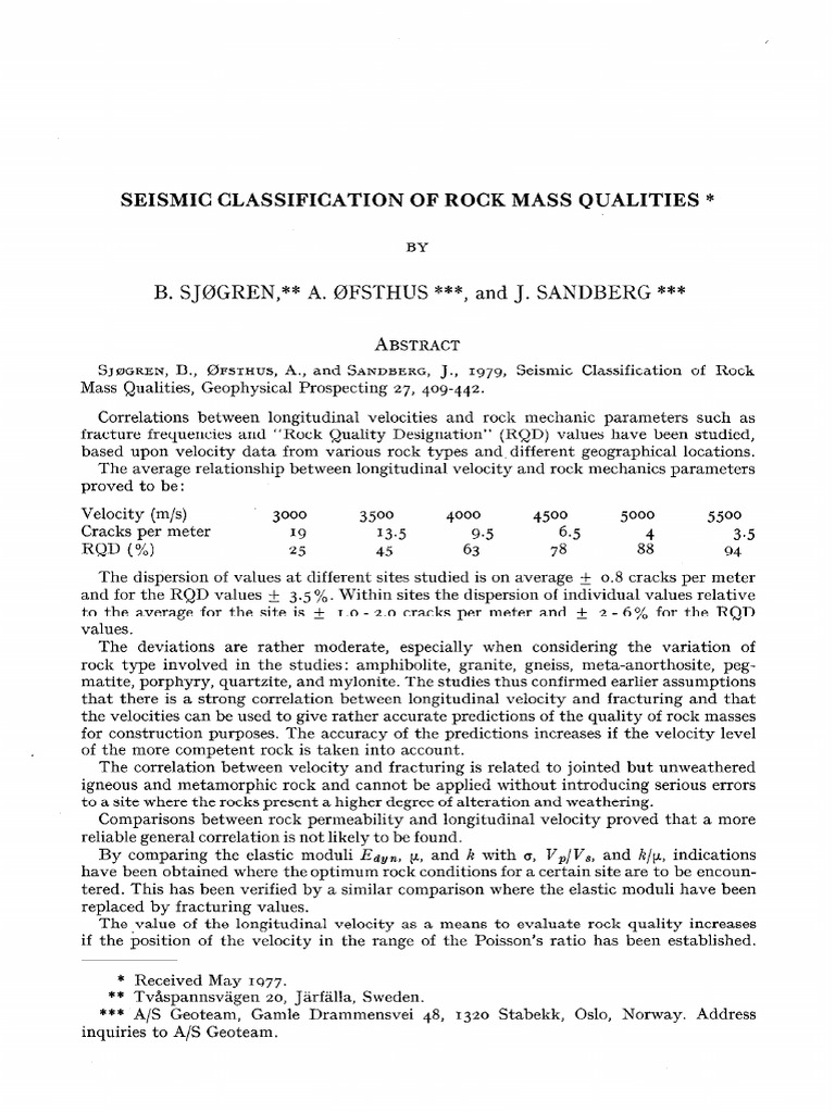 Seismic Classification of Rock Quality | PDF