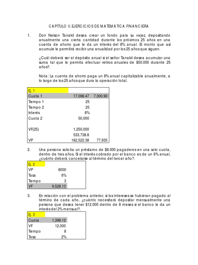 Ejercicios Prácticos de Matemática Financiera | PDF