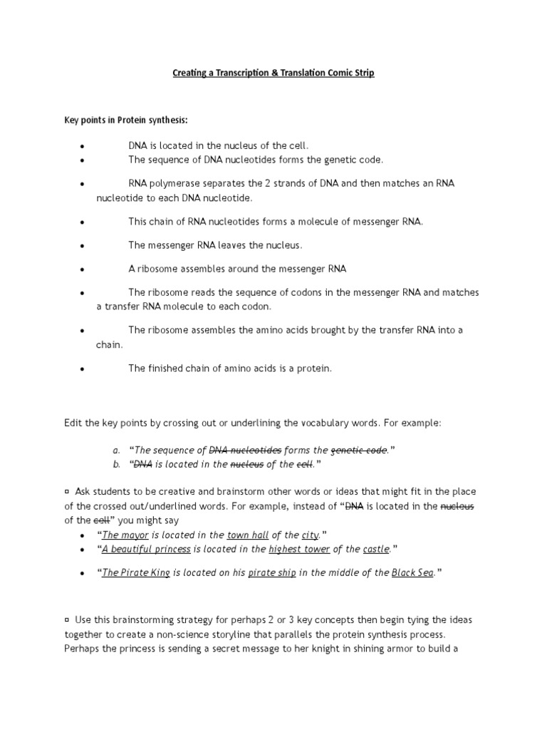 Protein Synthesis Comic Strip PDF