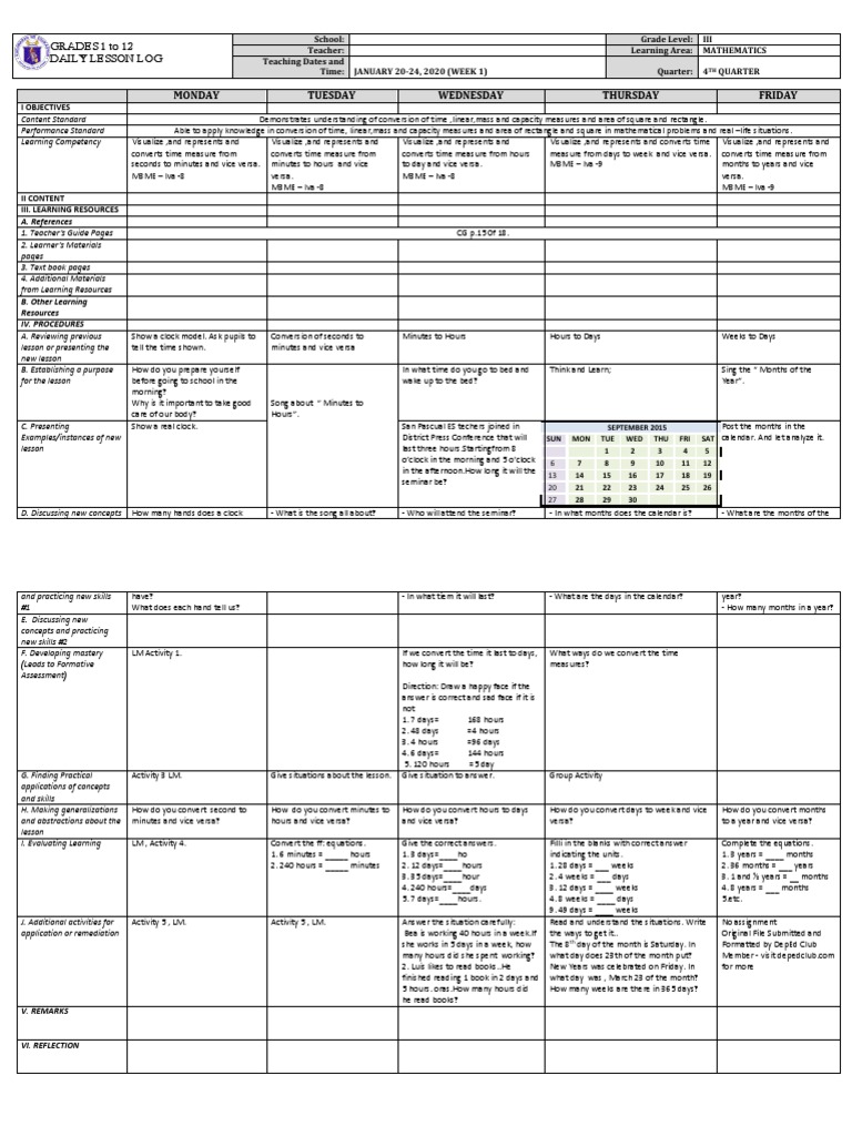 DLL - Mathematics 3 - Q4 - W1 | PDF