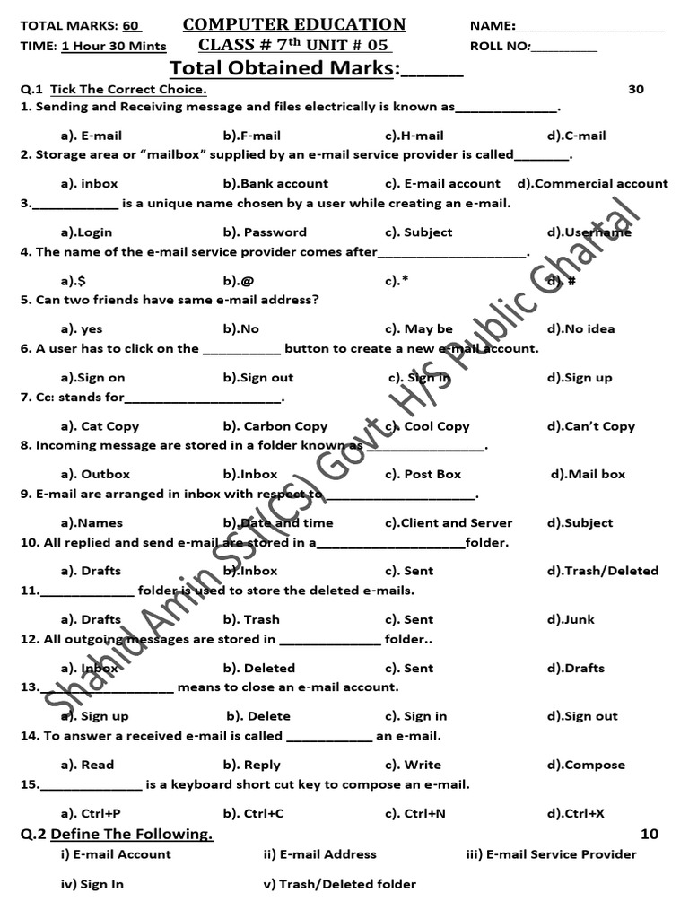 Class 7 ICT: Chapter 5 MCQs and Exercises | PDF | Computers