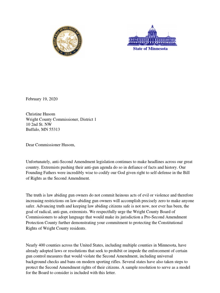 Pro-Second Amendment Protection Letters To Five Wright County ...