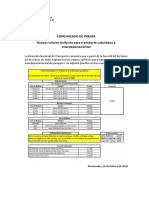 Nuevos Valores Tarifarios Para Transporte Suburbano e Interdepartamental