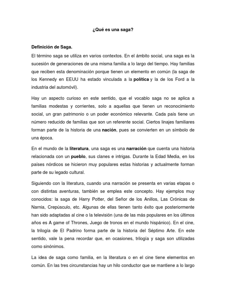 Definición y Significado de Saga | PDF