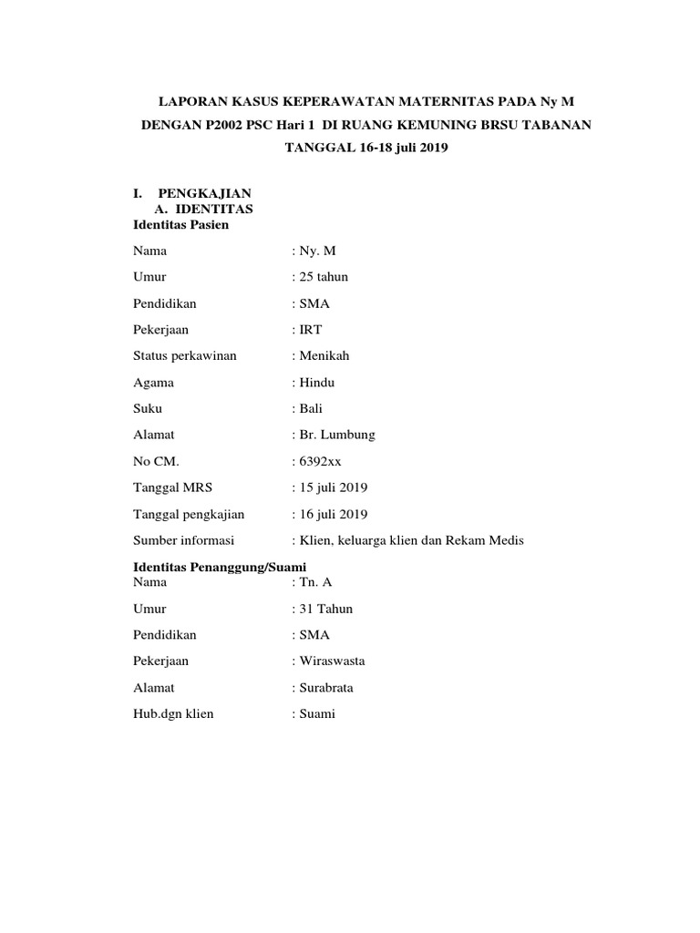 Contoh Asuhan Keperawatan Maternitas | PDF | Sains & Matematika