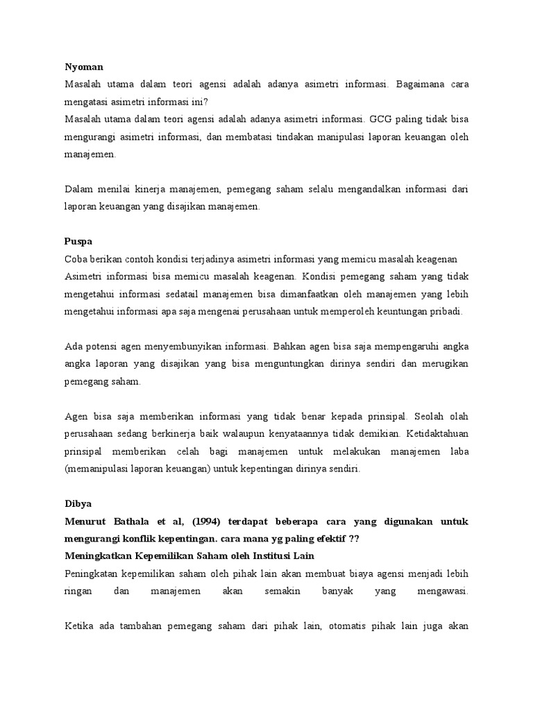 Pertanyaan Teori Keagenan