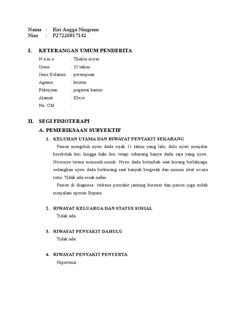 Laporan Fisioterapi Pasien Jantung Koroner | PDF