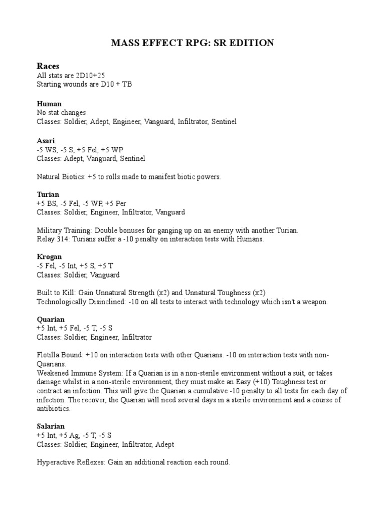 Mass Effect RPG: SR Edition: Races | PDF | Sniper | Armour