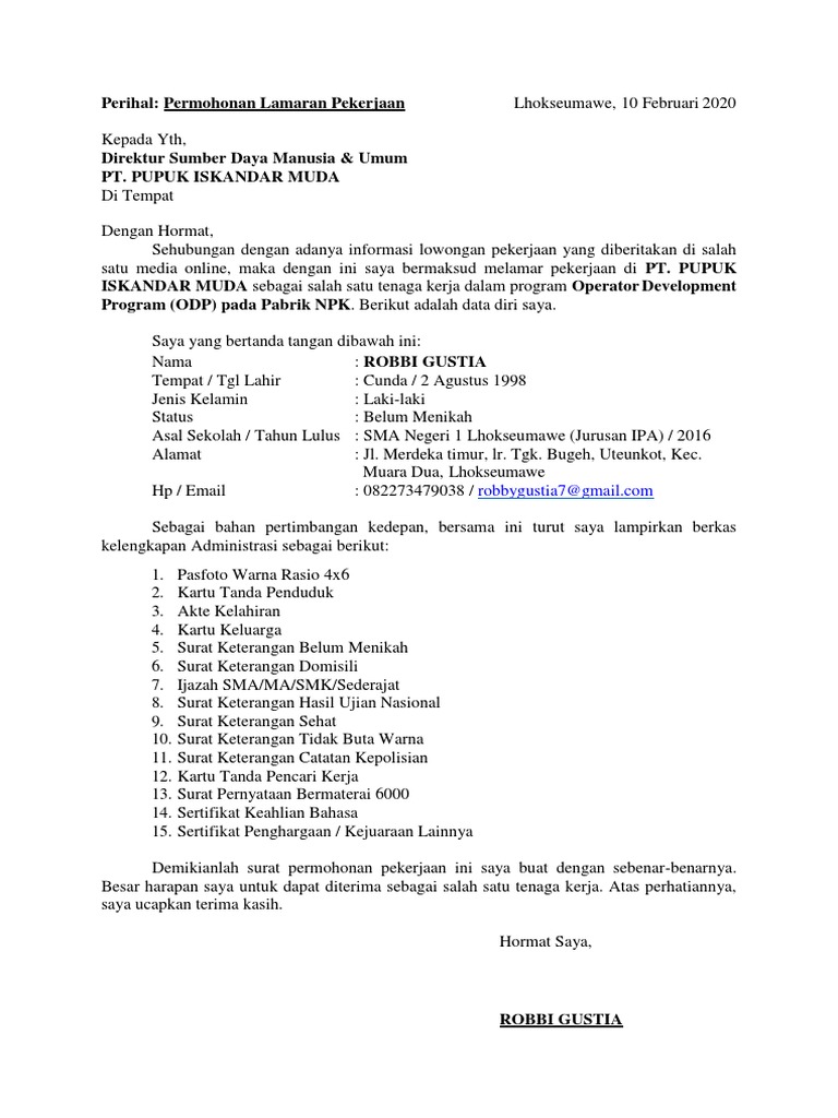 Download 73+ Contoh Surat Lamaran Kerja Operator Sekolah Gratis Terbaru