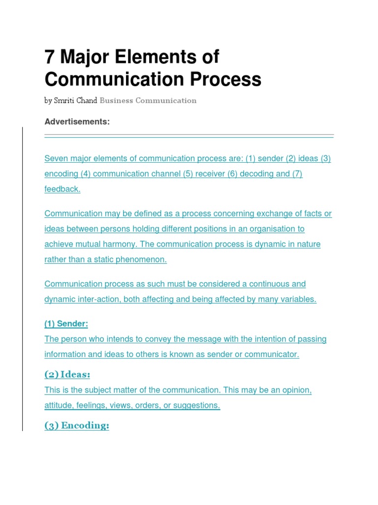 7 Major Elements of Communication Process | PDF