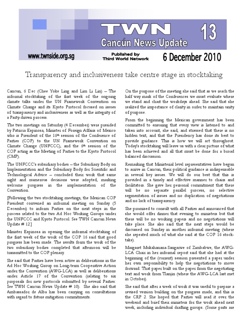 COP 16 Stocktaking: Transparency Focus | PDF | United Nations Framework ...