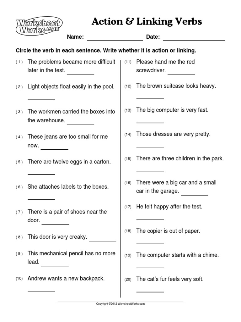 Worksheet Action Linking Verbs  PDF  Linguistics  Grammar Throughout Action And Linking Verbs Worksheet