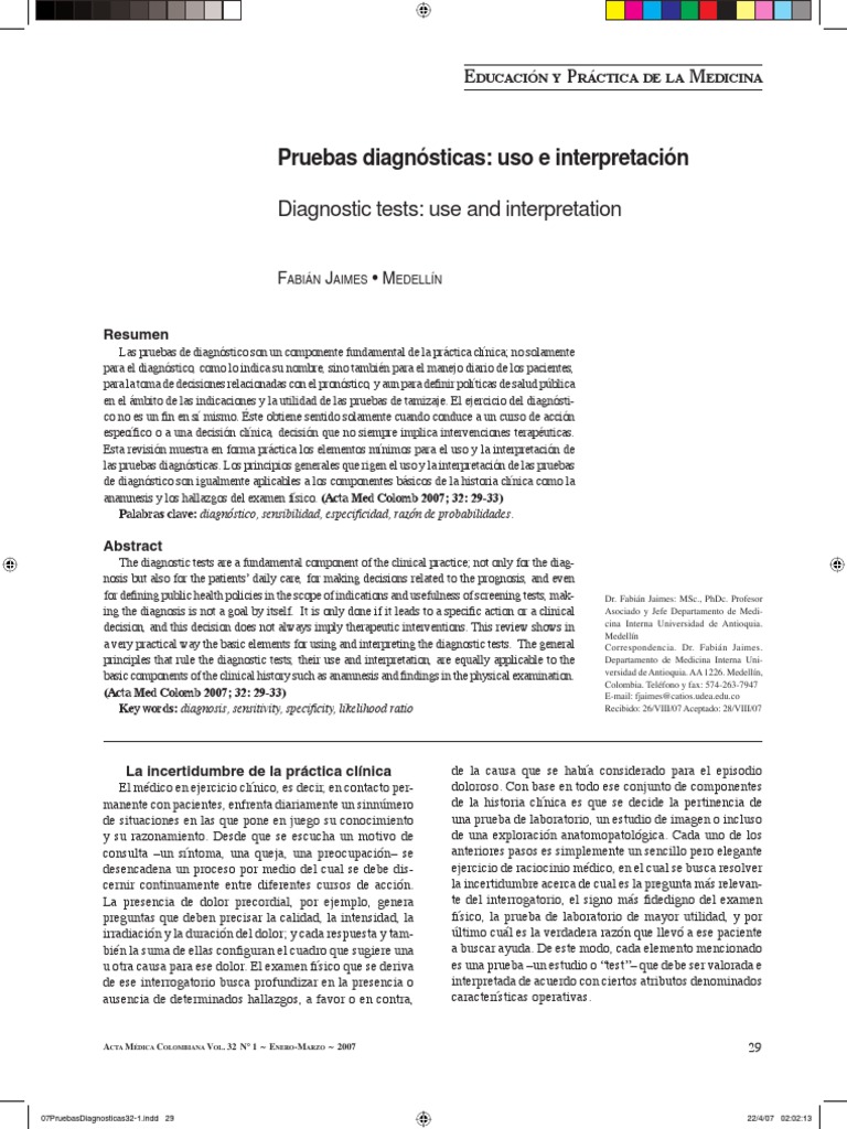 Uso e Interpretación de Pruebas Diagnósticas | PDF | Diagnostico medico ...