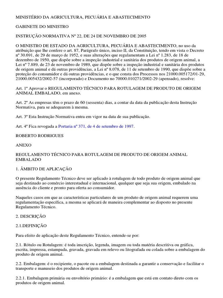 Instrução-Normativa-22 - 2005 ROTULAGEM MAPA PDF | PDF | Embalagem e ...